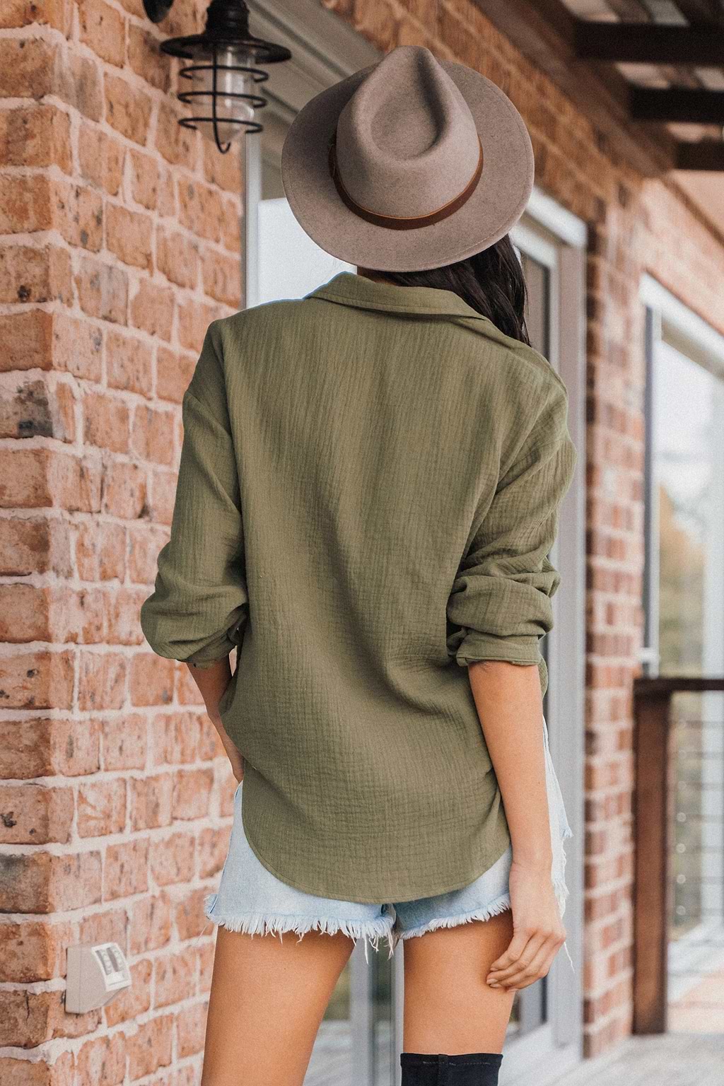 Olive Green Gauze Button-Front Shirt