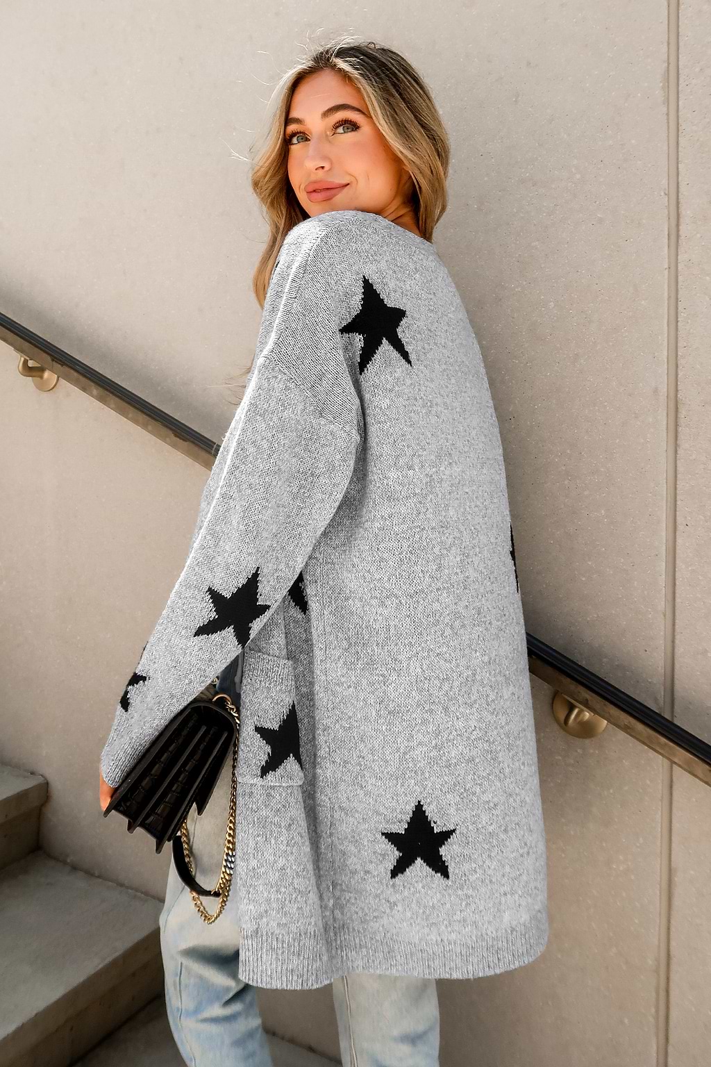 Star Print Button-Front Cardigan