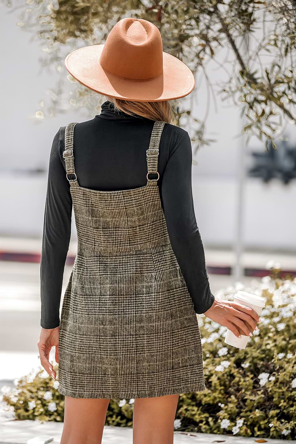 Plaid O-Ring Zip Mini Pinafore Dress