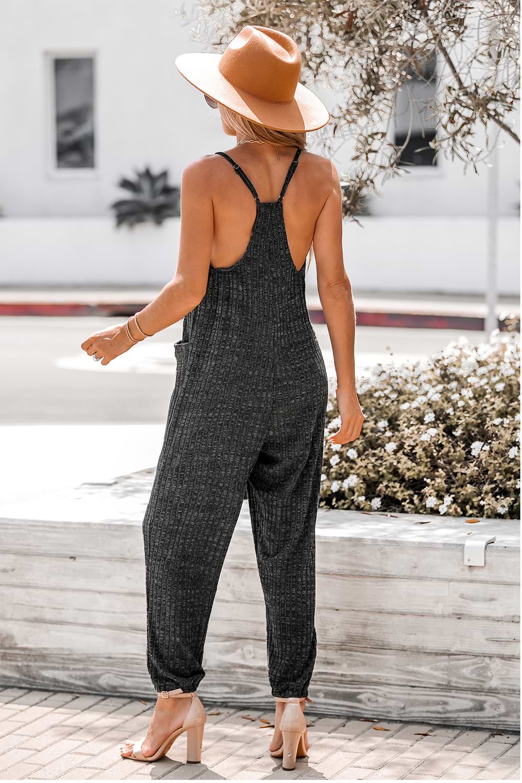 Marled Knit V-Neck Cami Jogger Jumpsuit