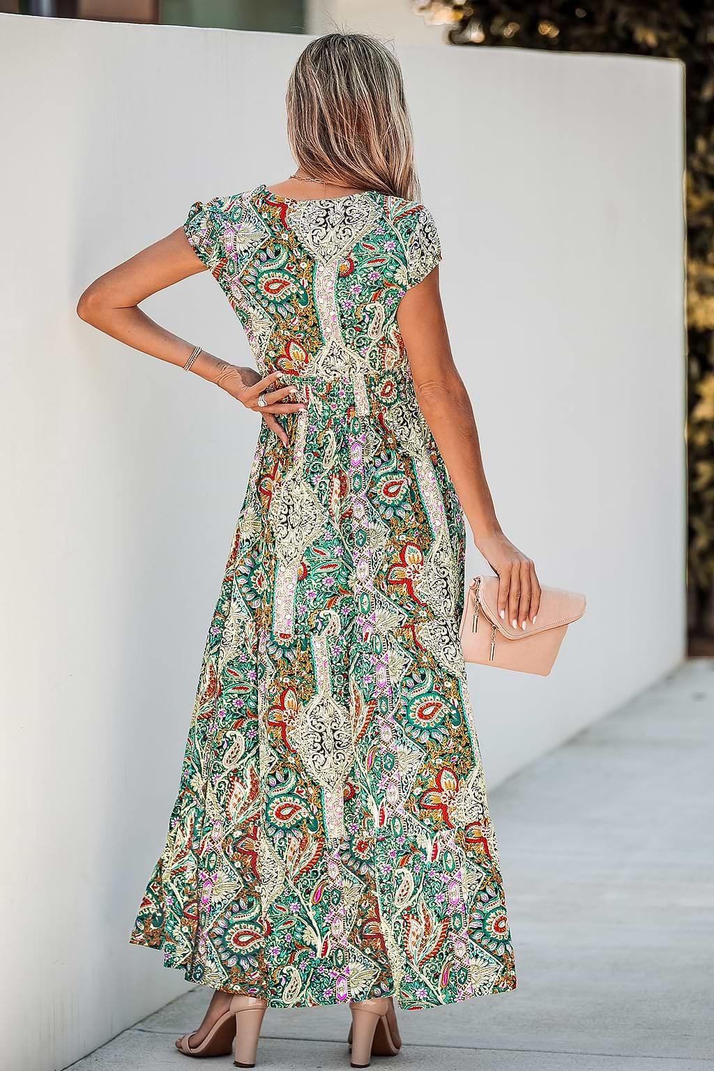 Floral Paisley Print V-Neck Maxi Dress