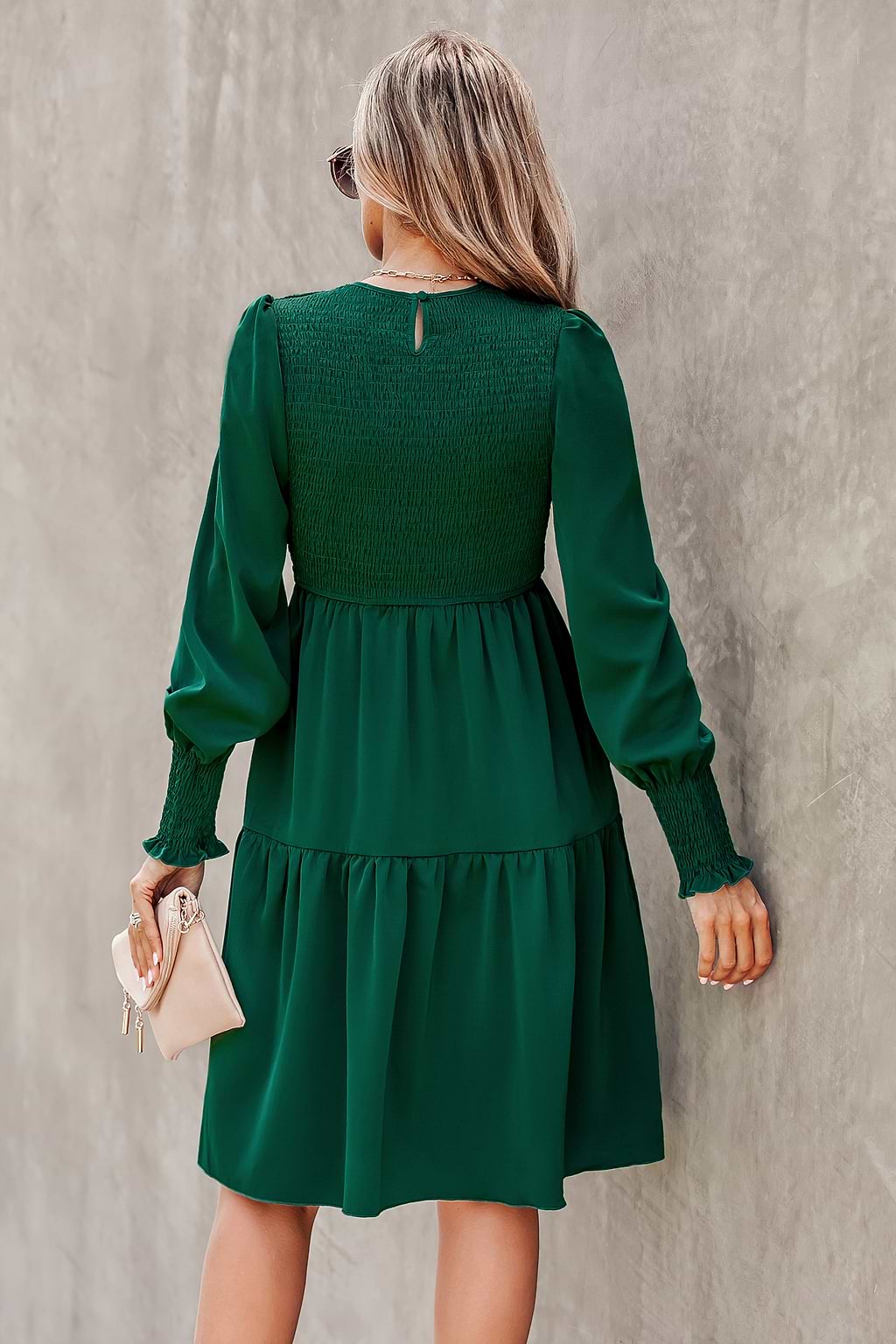 Emerald Green Smocked Ruffled Dress