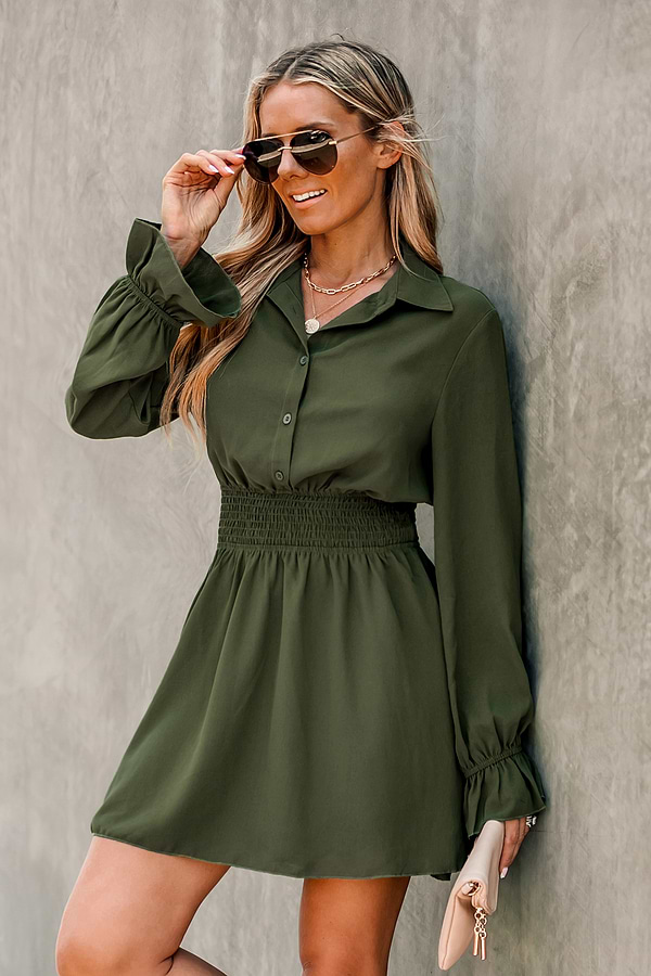 olive green smocked dress Baltic Born Womens Lovell Smocked Midi Dress | Deep Olive main image 1