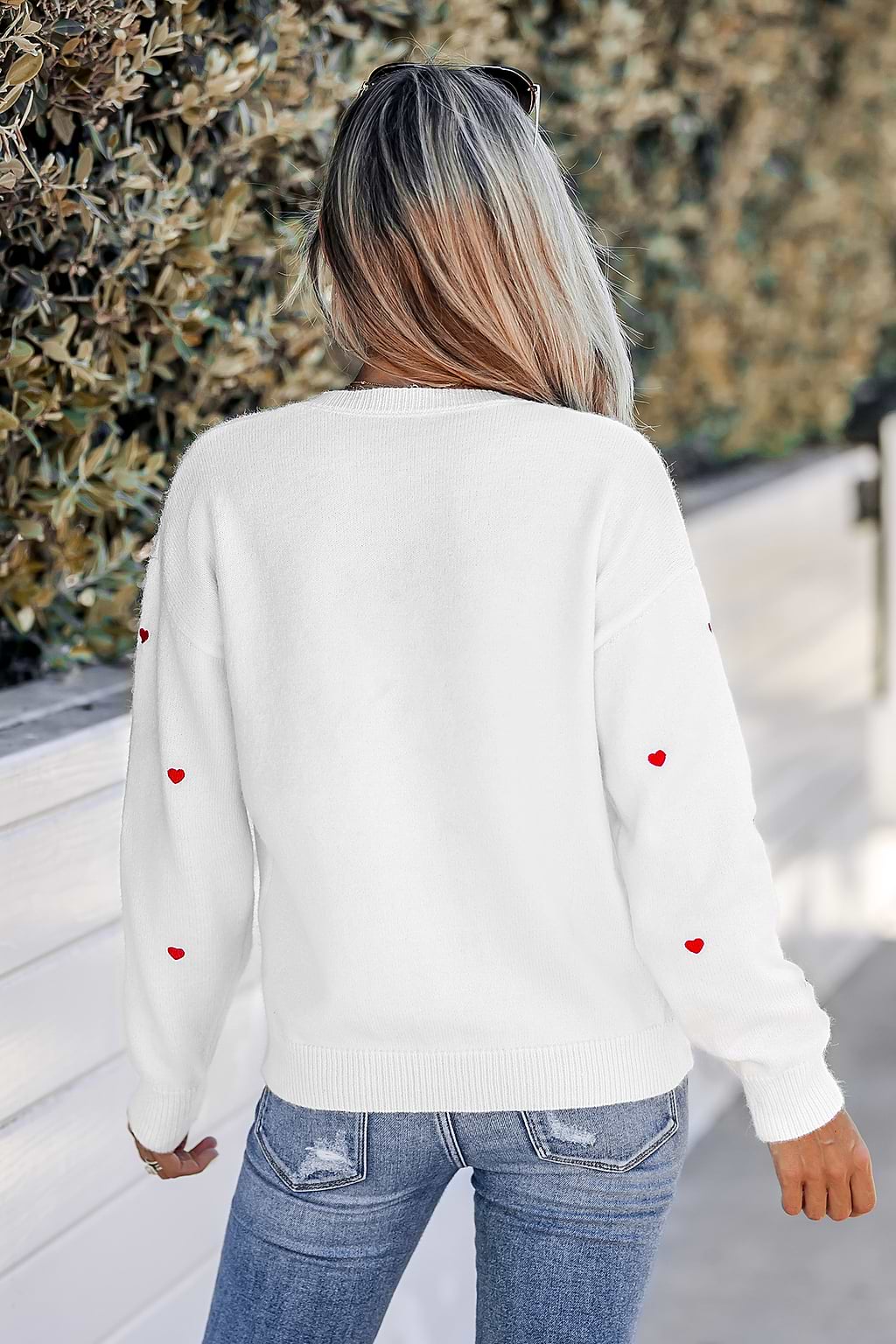 Embroidered Heart V-Neck Sweater