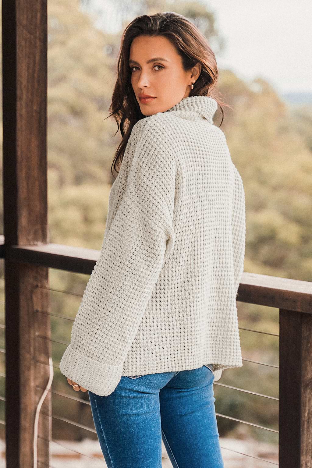 Chunky Knit Turtleneck Drop Shoulder Sweater