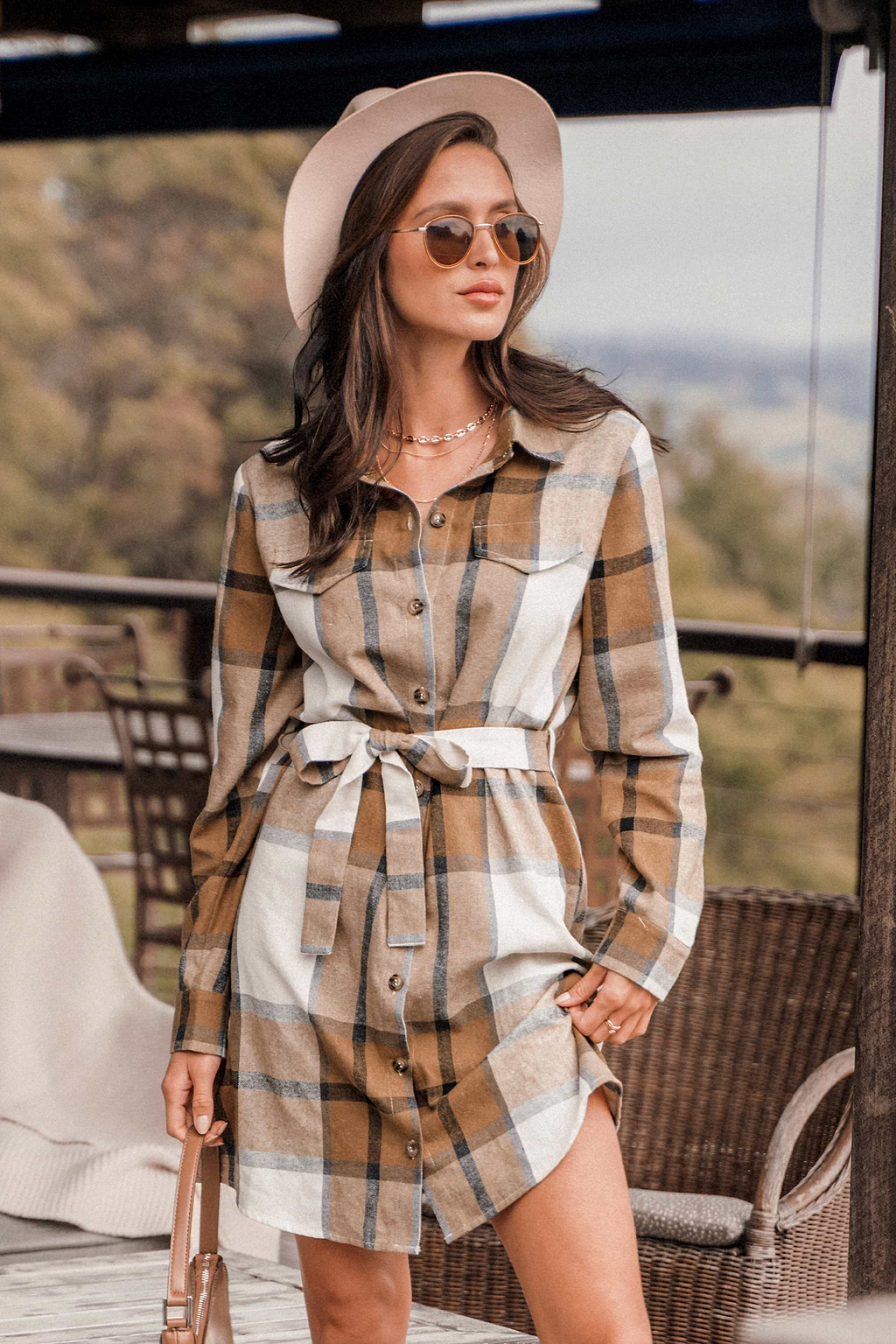 Plaid Belted Button-Front Mini Dress