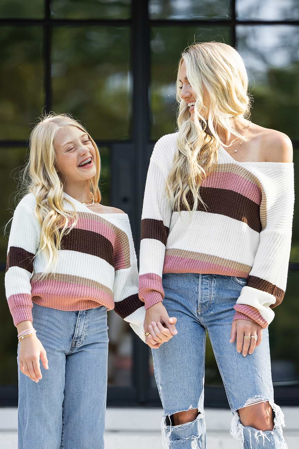 Striped Drop Sleeve Rib Sweater
