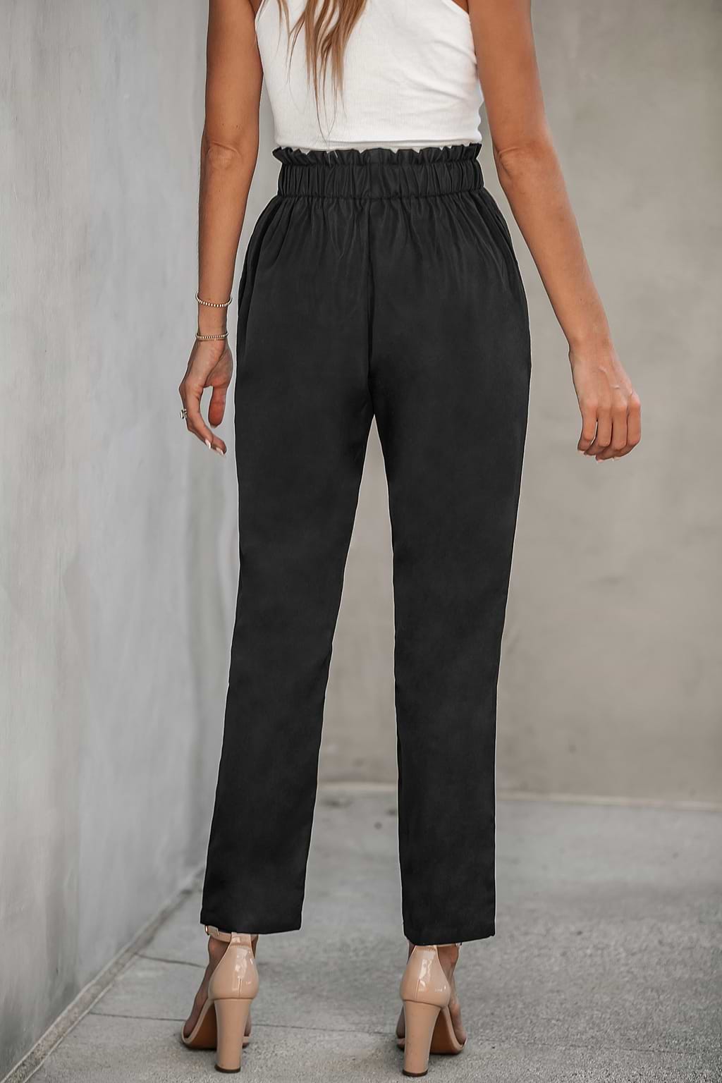 Onyx Ruffled Paperbag Tapered Pants