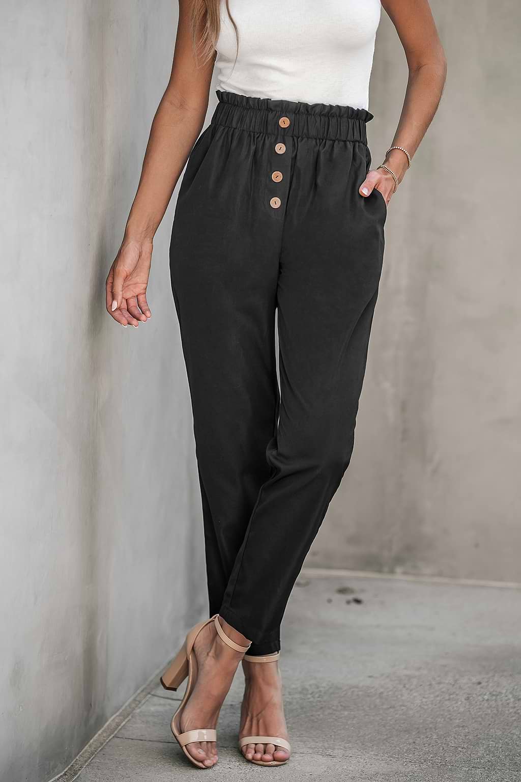 Onyx Ruffled Paperbag Tapered Pants