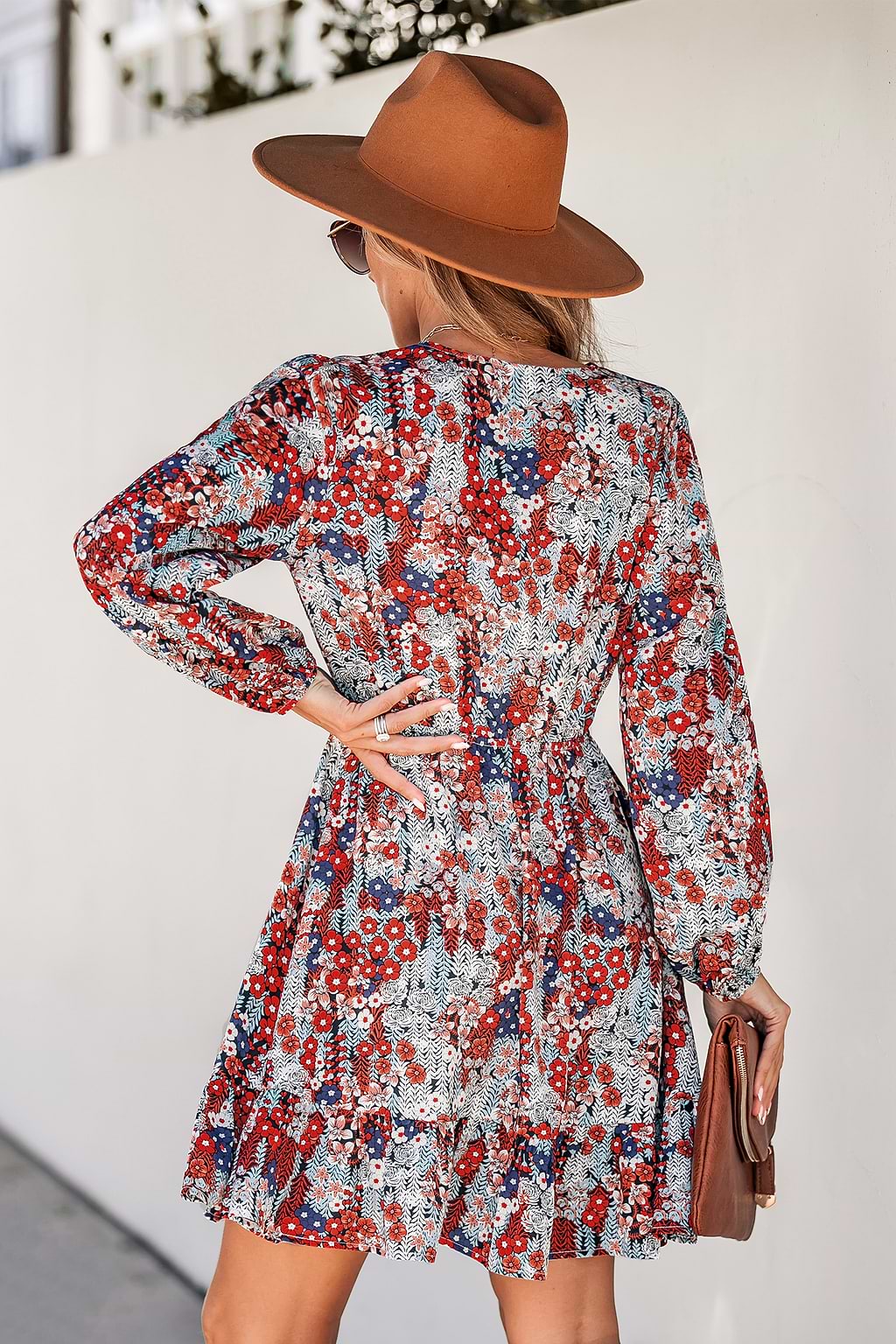 Floral Print Peasant Sleeve A-line Mini Dress