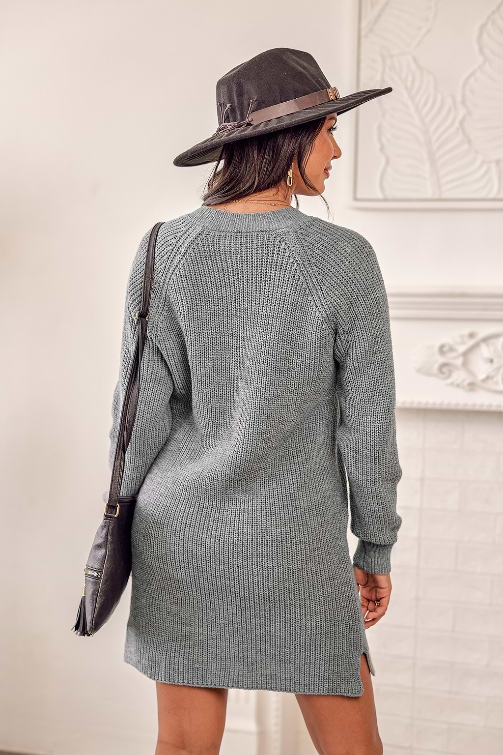 Charcoal Chunky Knit Sweater Dress
