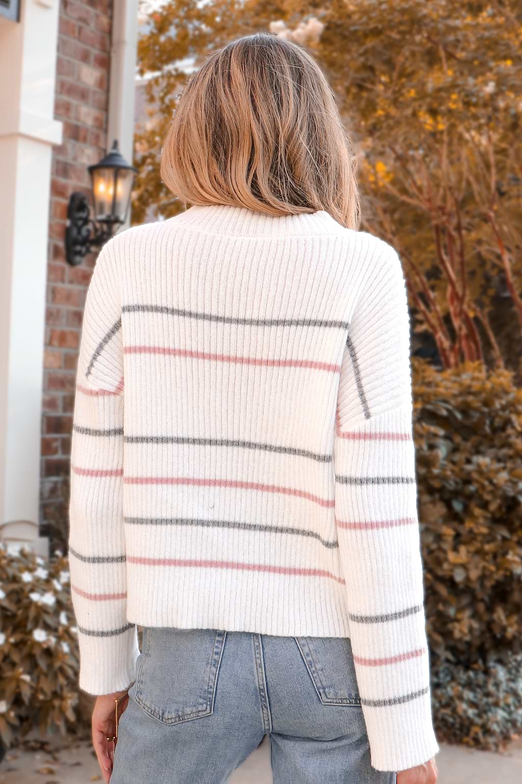 Rib Striped Drop Sleeve Sweater