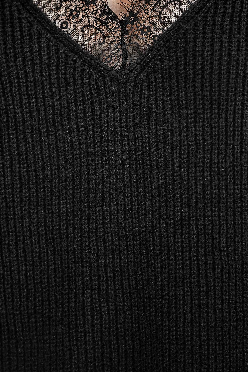 Eyelash Lace V-Neck Rib Jumper