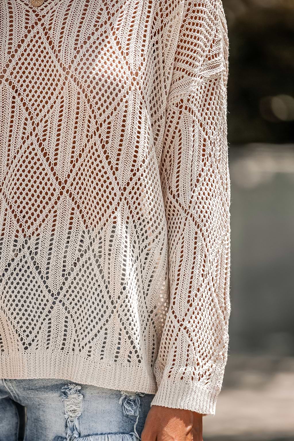 Cutout Textured Knit Drop Sleeve Jumper