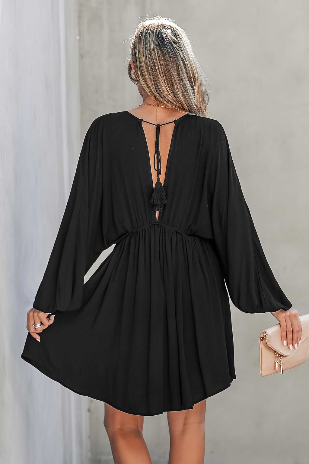 Backless Tassel Tie Flowy Mini Dress