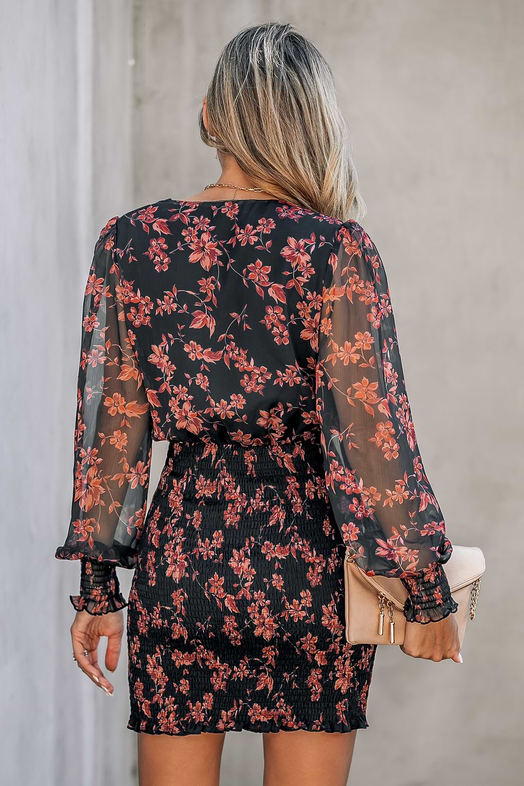 Floral Print Smocked Bodycon Mini Dress