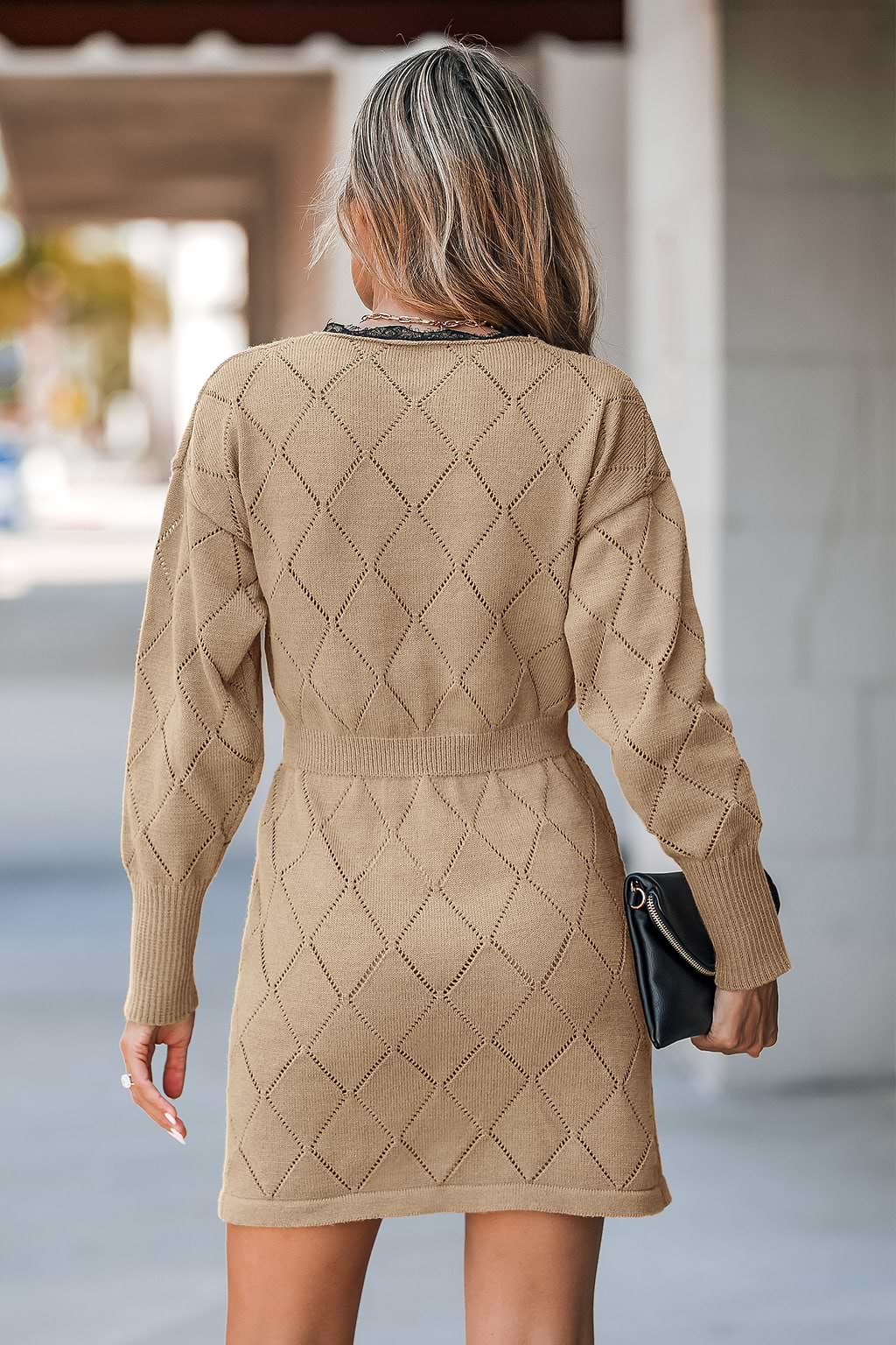 Pointelle Knit Scalloped Lace Sweater Dress