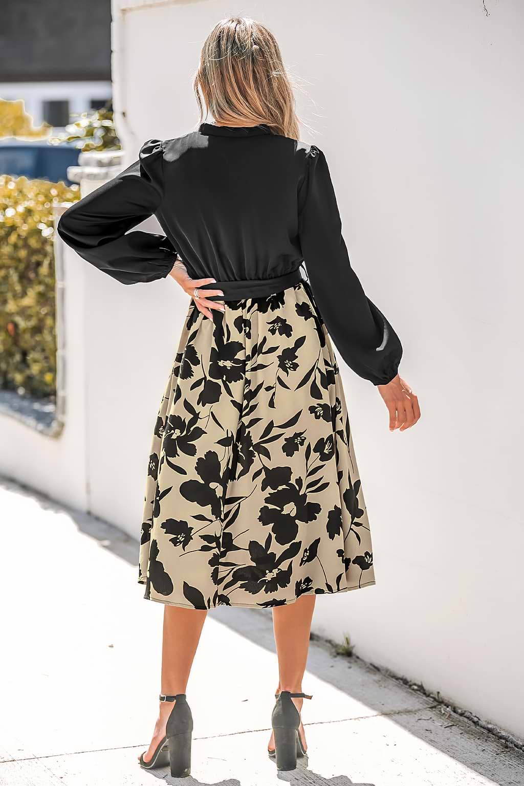 Floral Print Belted Midi Dress