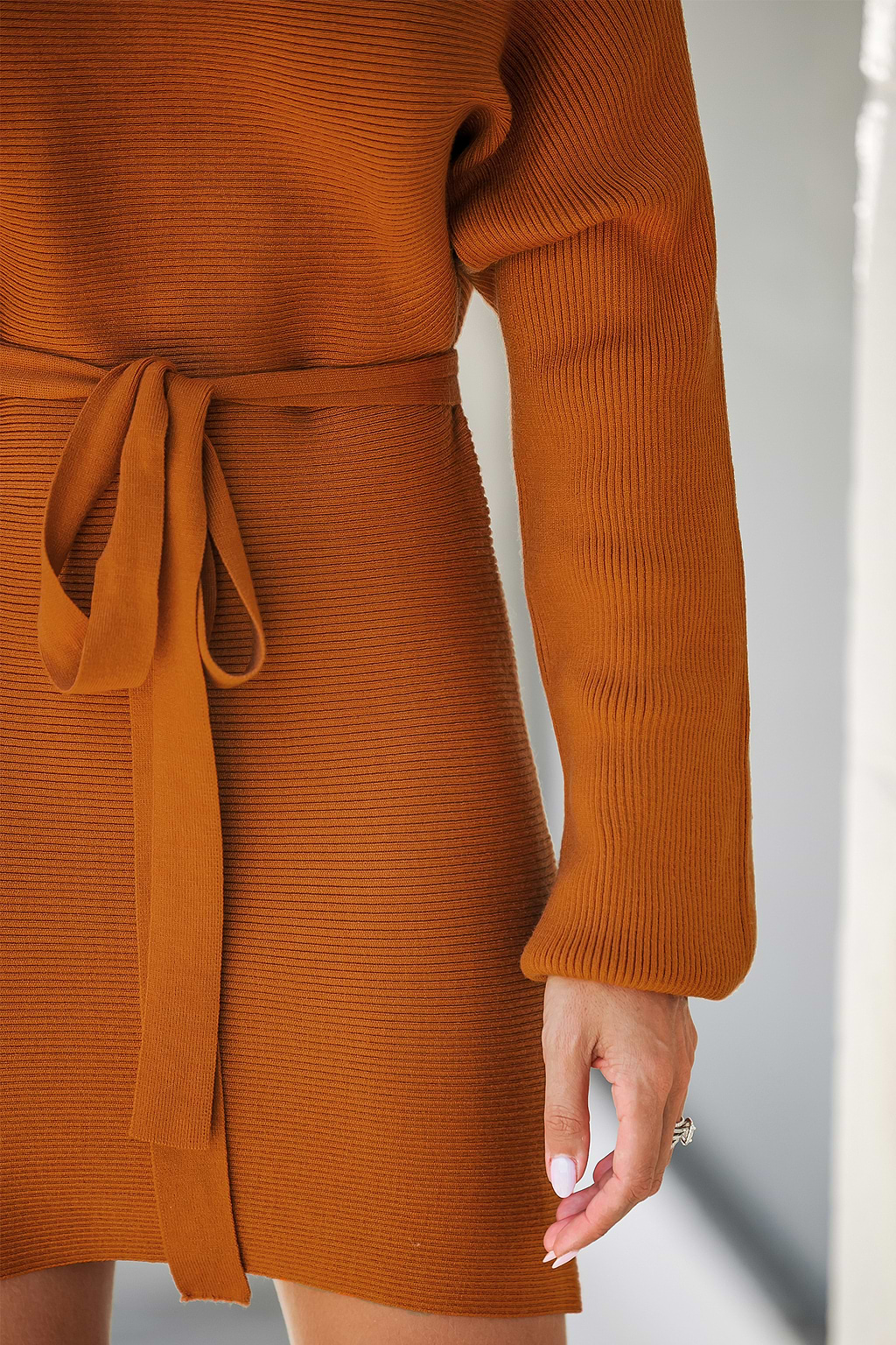 Belted Off-the-Shoulder Jumper Dress