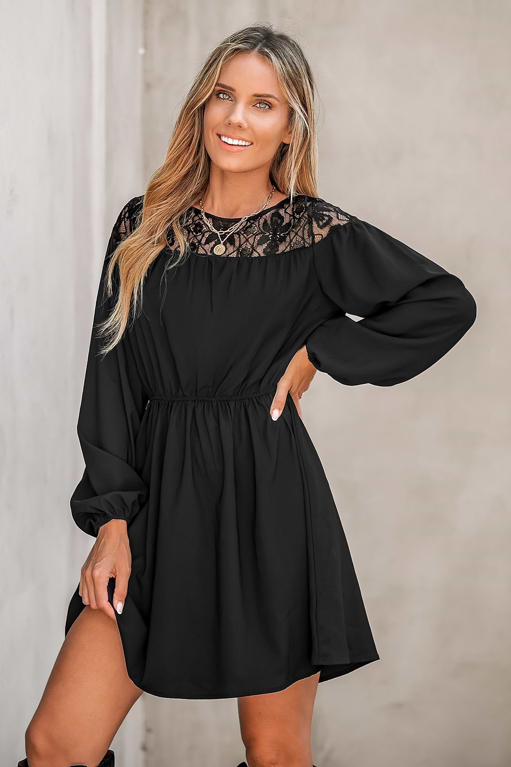 Paisley Print Lace Trim Mini Dress