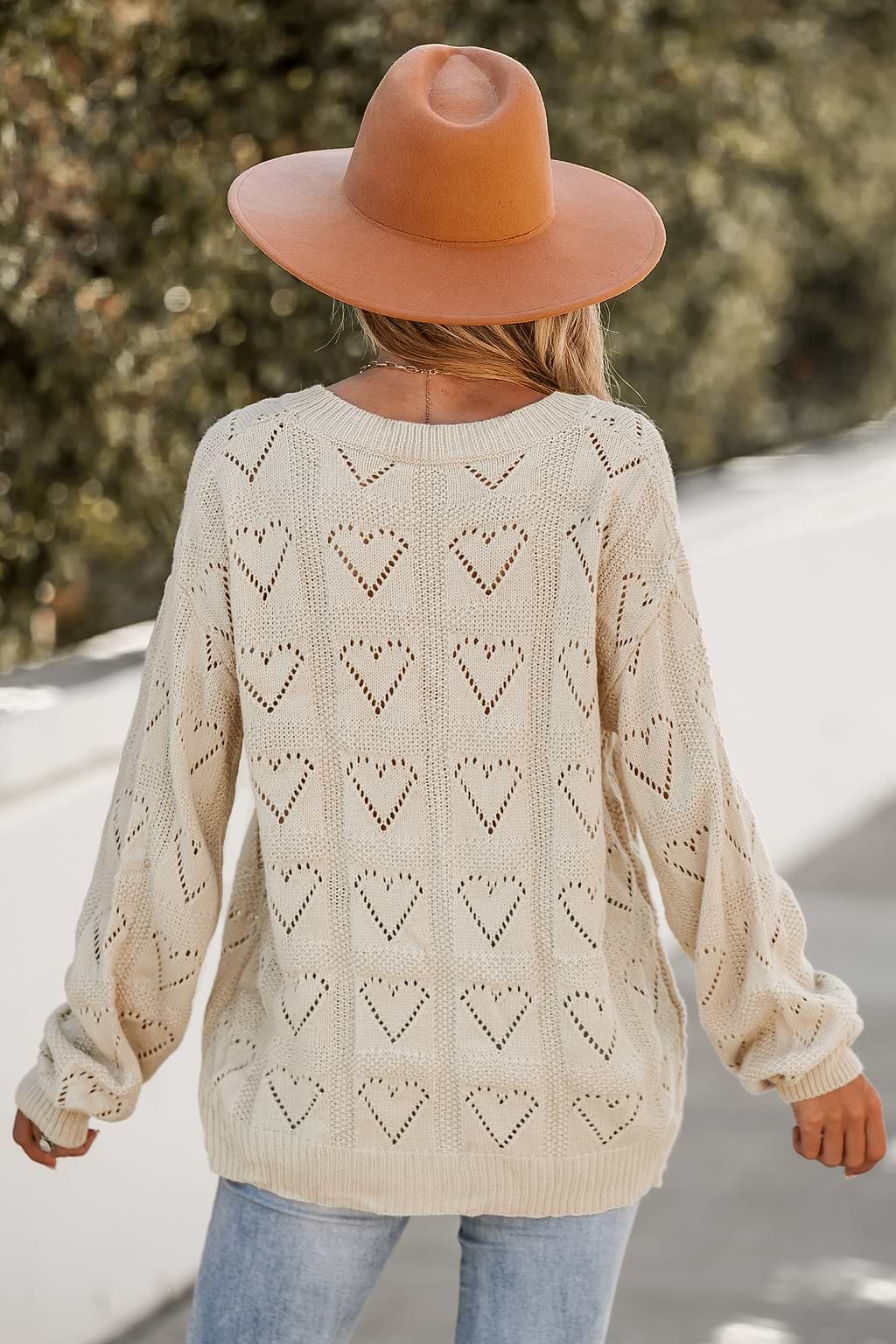 Heart Cutout V-Neck Sweater