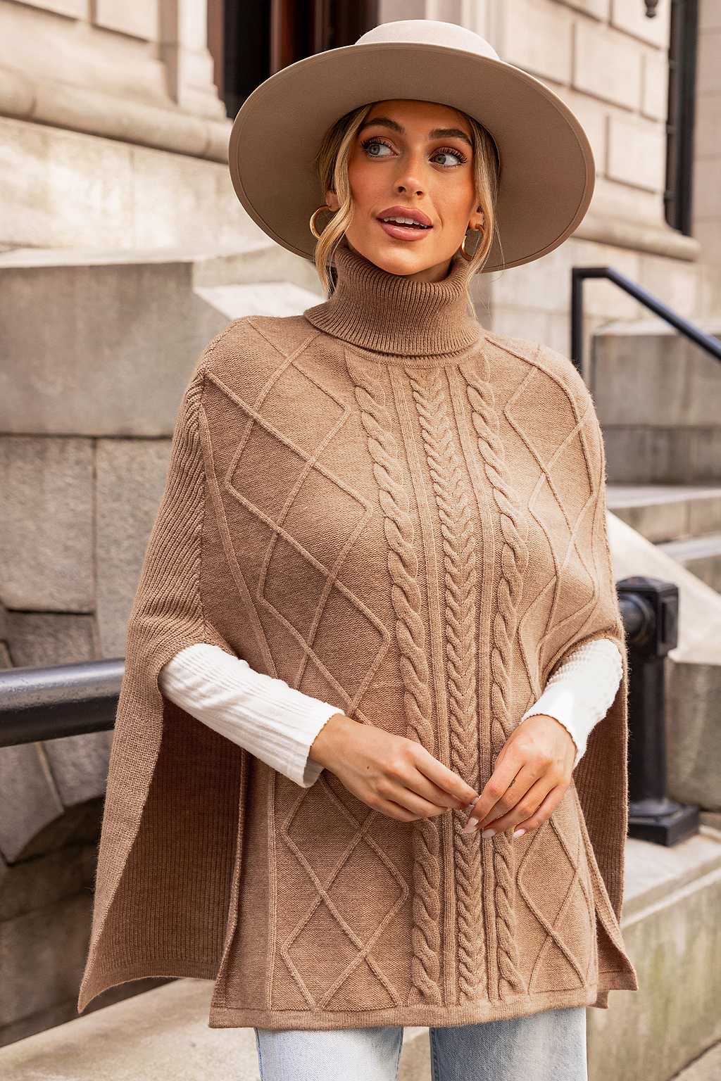 Cable Knit Turtleneck Poncho
