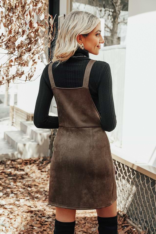 brown suede pinafore dress Vintage 1970s Brown Cord Pinafore Dress – ALEXANDRA-KING main image 0