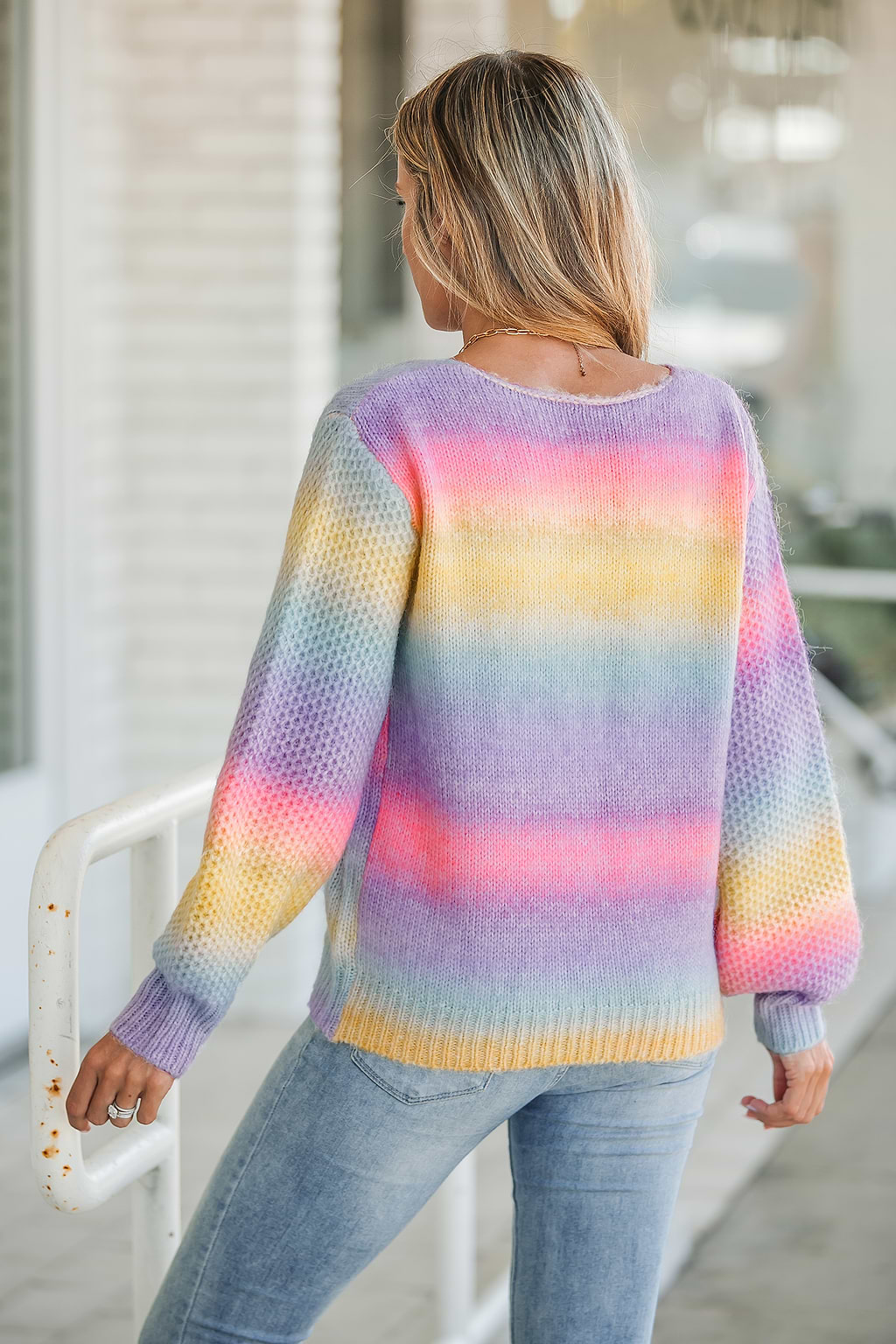 Ombre Rainbow V-Neck Sweater
