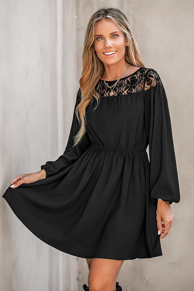 Paisley Print Lace Trim Mini Dress