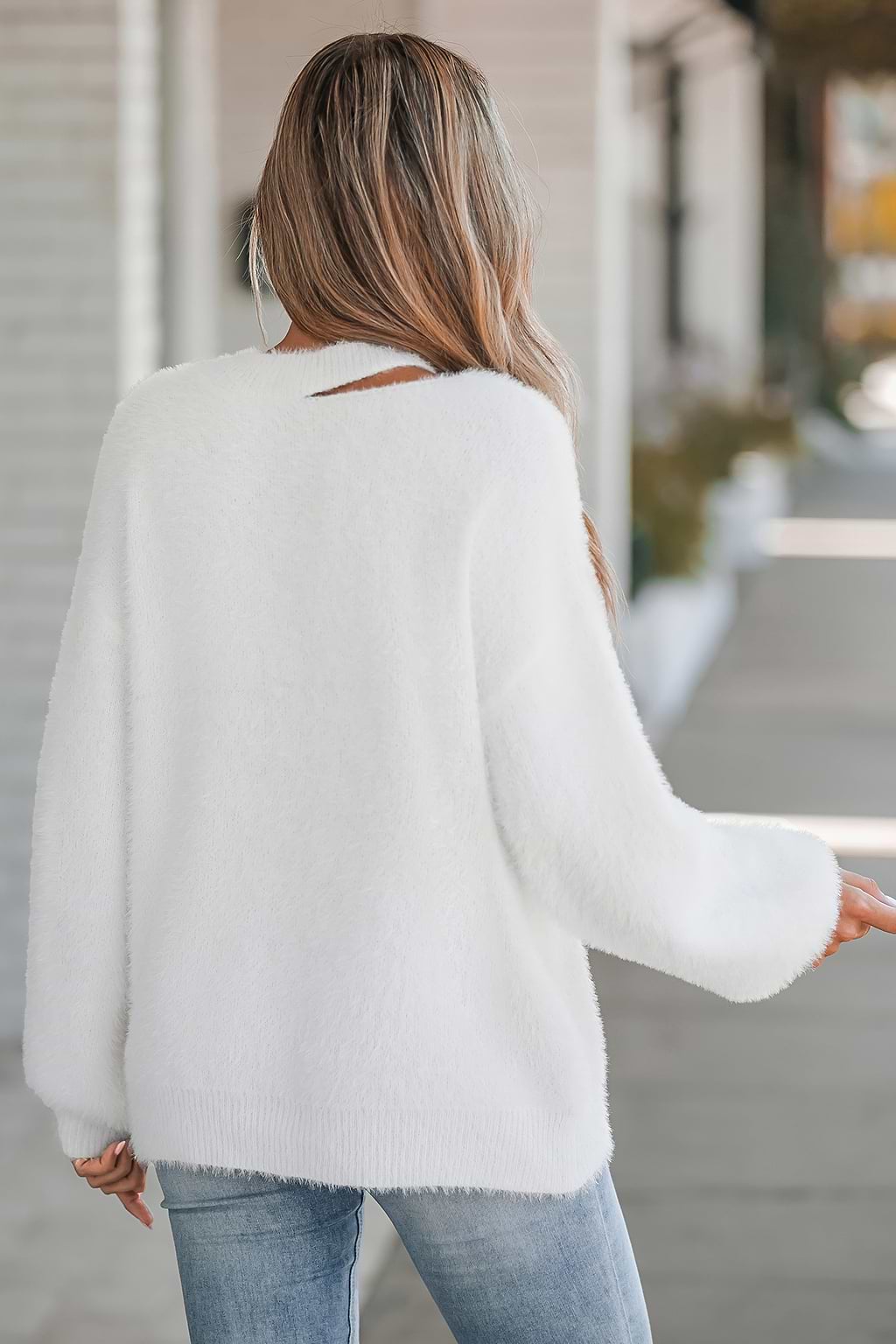 Fuzzy Knit Asymetrical Neck Sweater