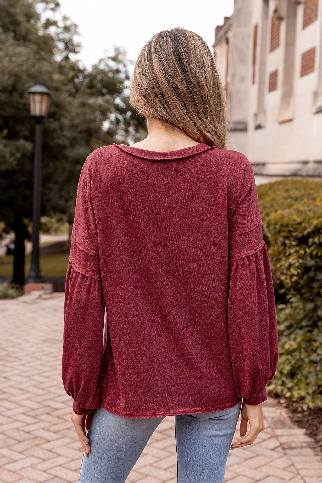 Crimson Inverted Seam V-Neck Tee