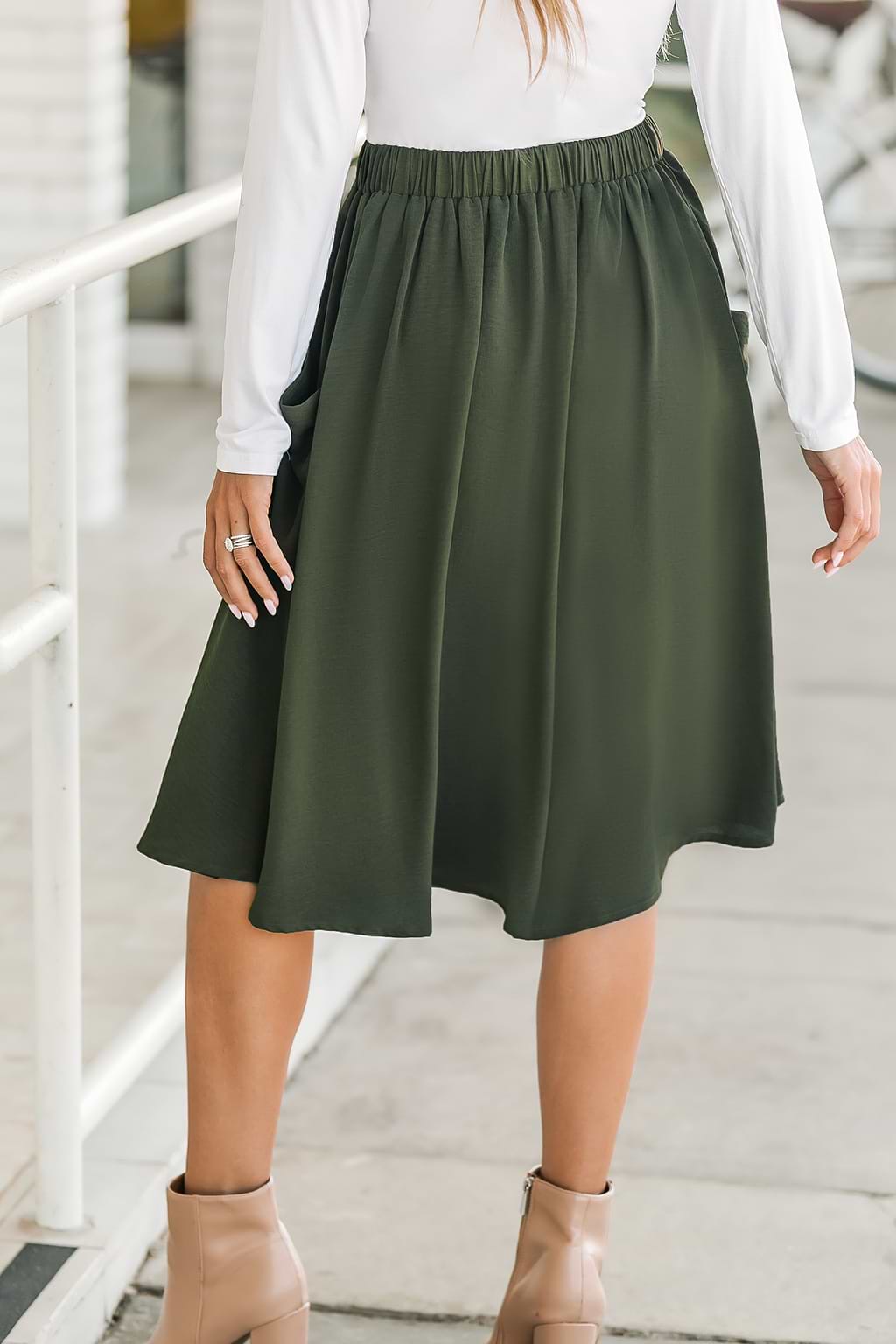 Falda midi con cordón verde bosque