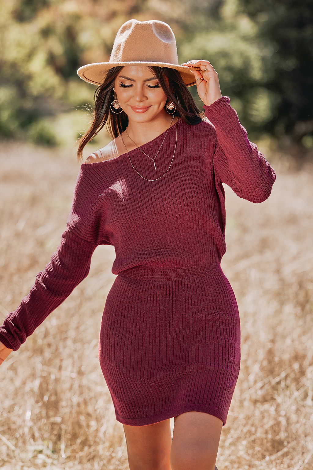 Mulberry Wine Rib One-Shoulder Dress