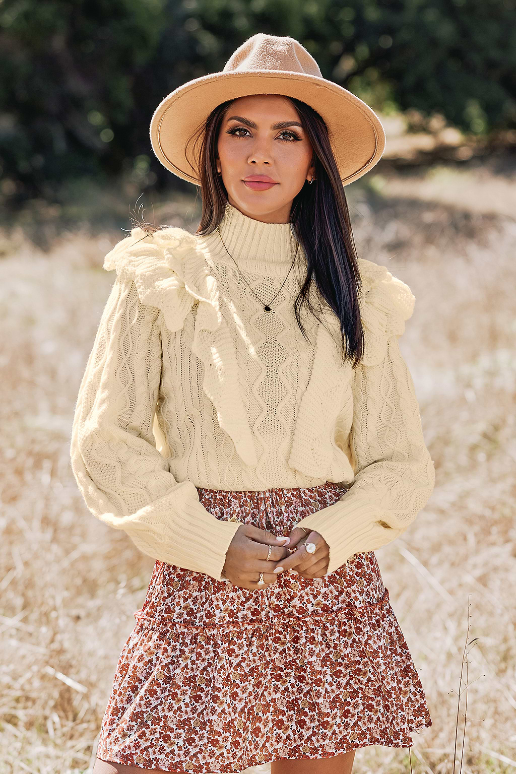 Classic Cozy Ruffled Cable Knit Sweater