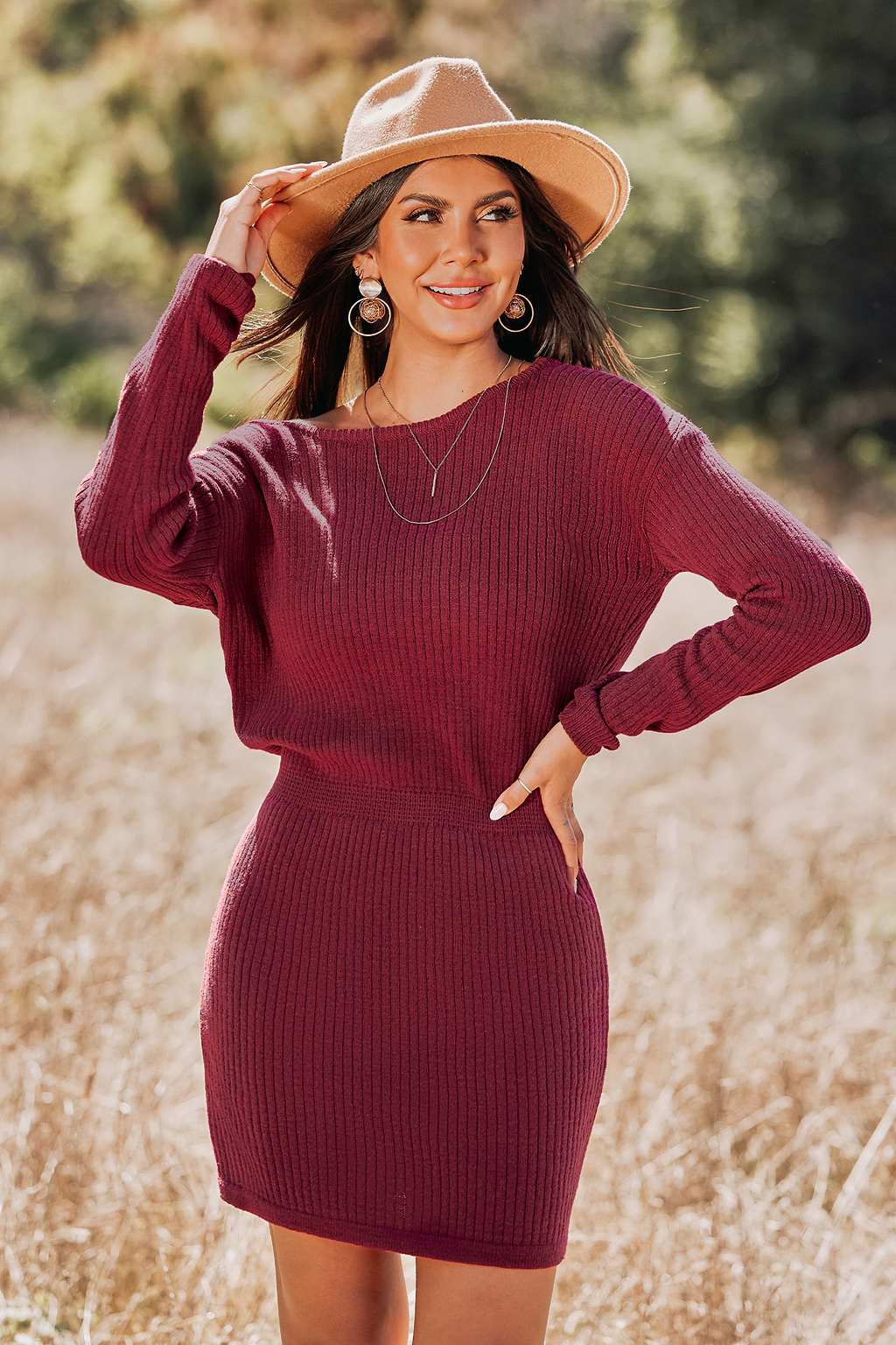 X Macy Burgundy Mulberry Wine Rib One-Shoulder Dress