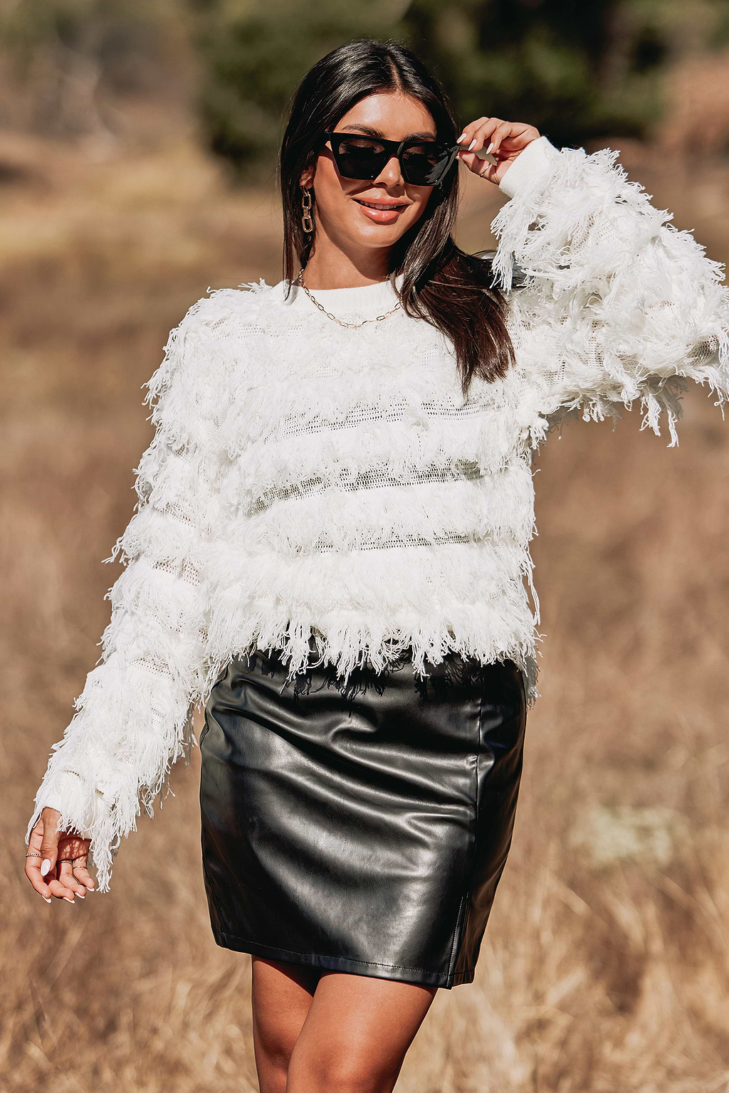 Fransen-Pullover in Weiß