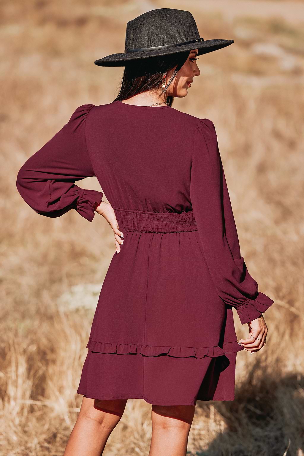 X Macy Burgundy Autumn Air Bow Tiered Ruffled Mini Dress