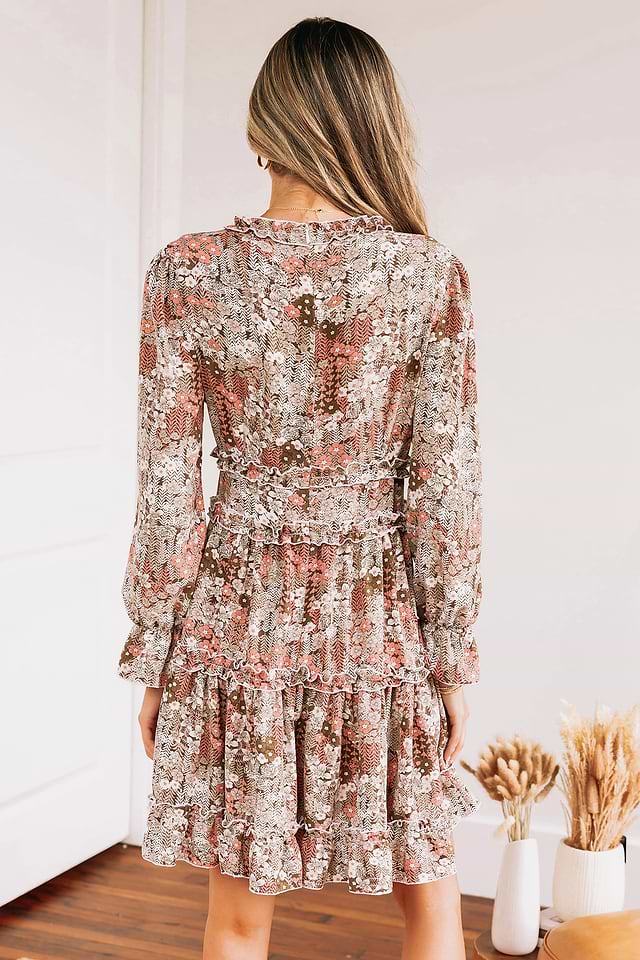 Ditsy Floral Print V-Neck Ruffled Mini Dress