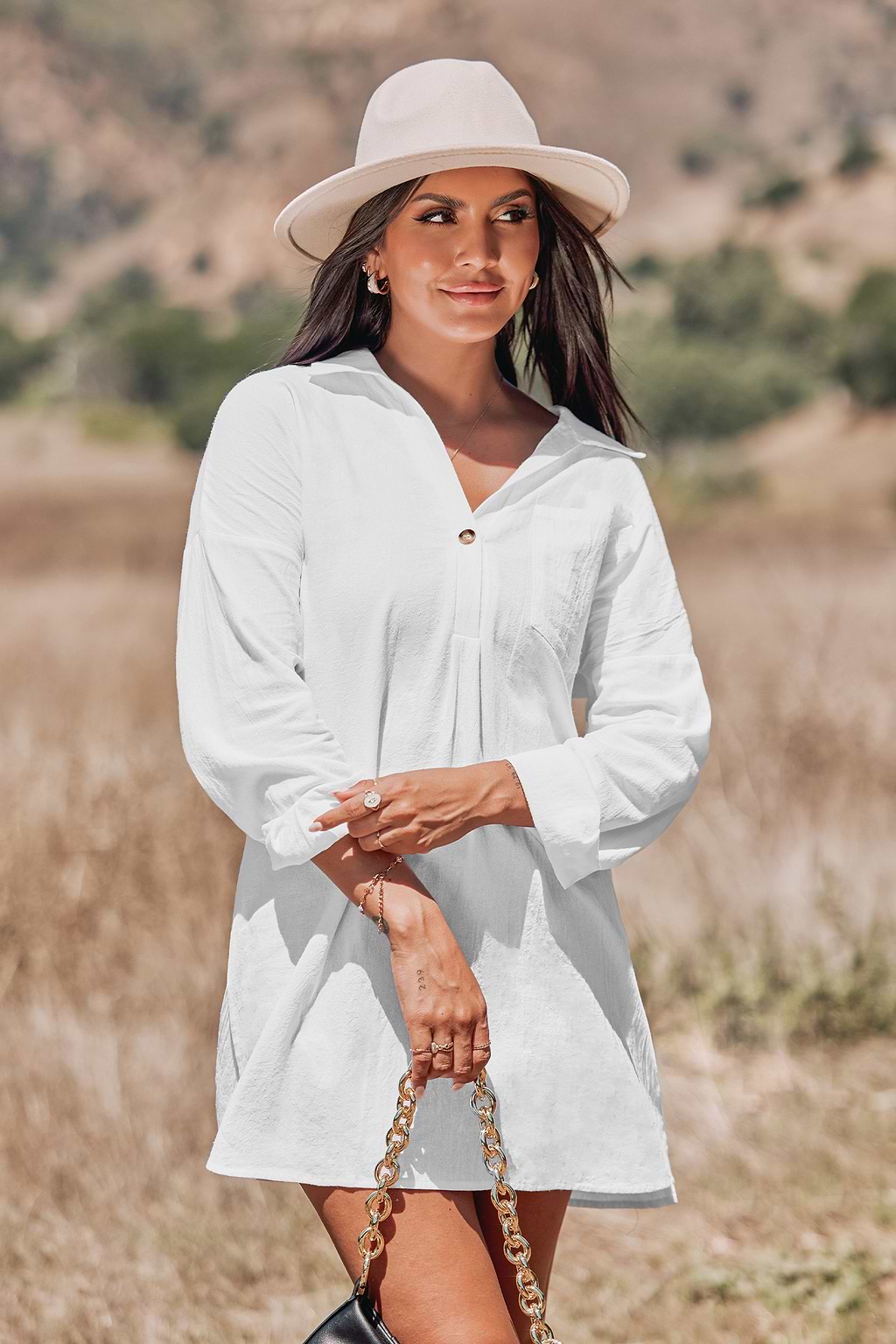 Langärmeliges Mini-Shirt-Kleid