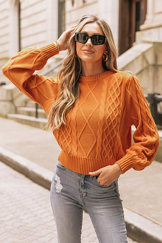 Kabelgebreide trui met bisschopsmouwen-Cupshe EU