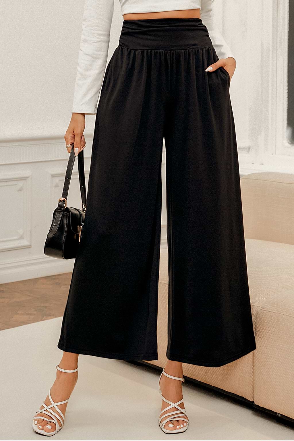 Onyx Ruched Wide Leg Pants