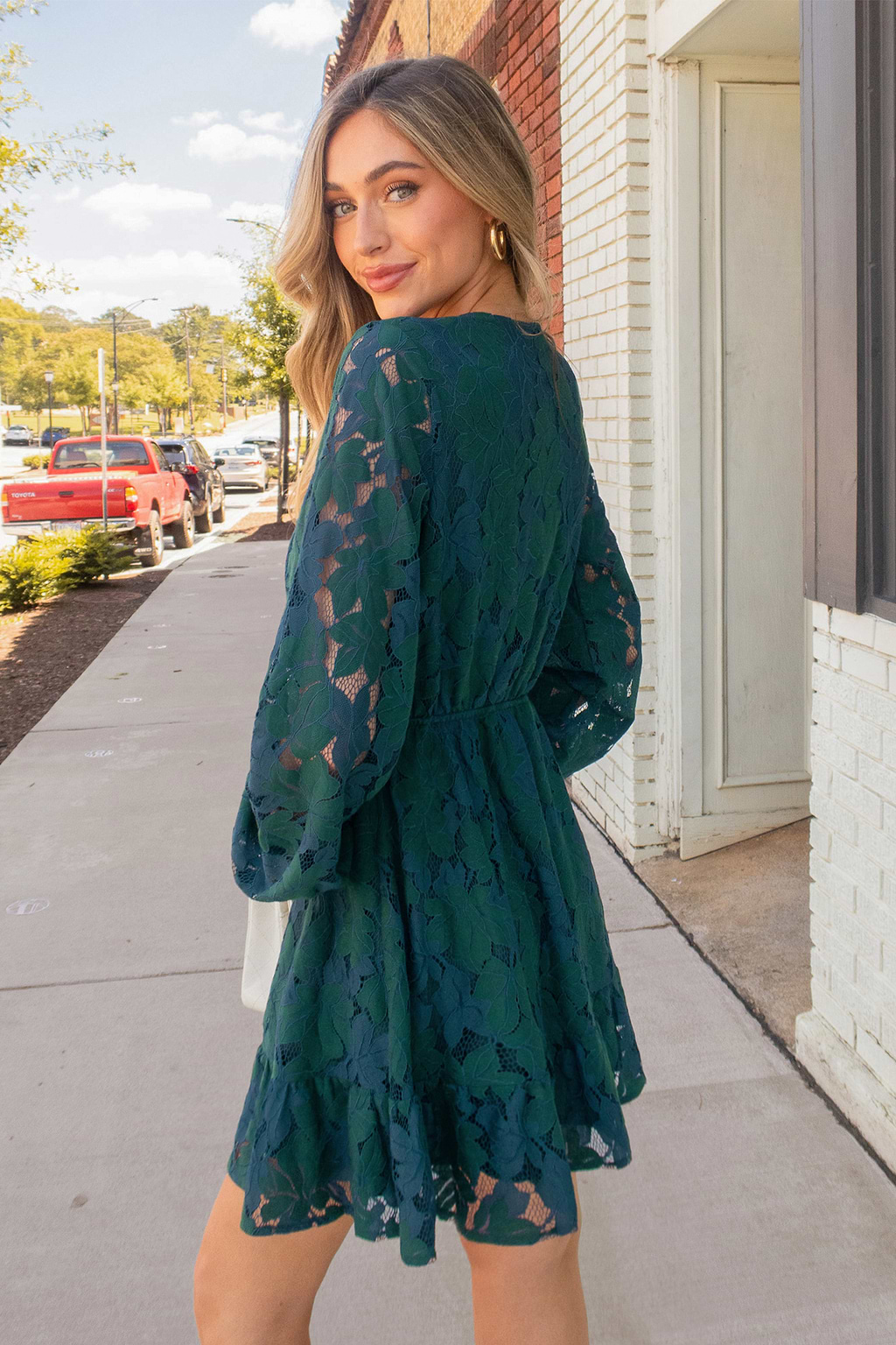 Floral Lace Peasant Sleeve Mini Dress