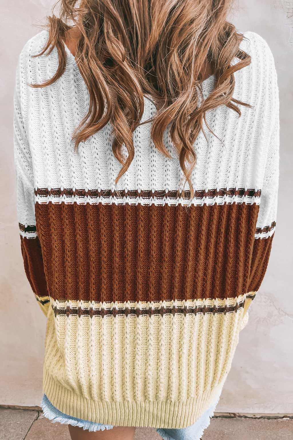 Colorblock One-Shoulder Sweater