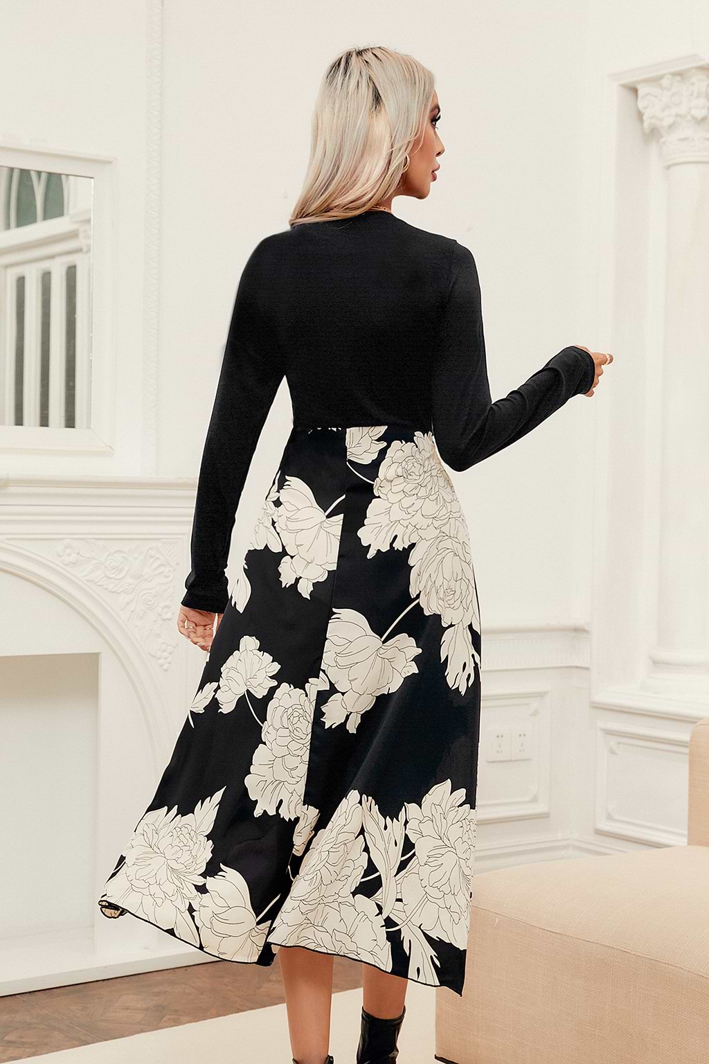 Floral Print Ruffled Wrap Midi Dress