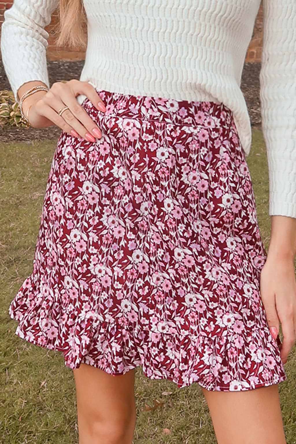 Ditsy Floral Print Ruffled Mini Skirt