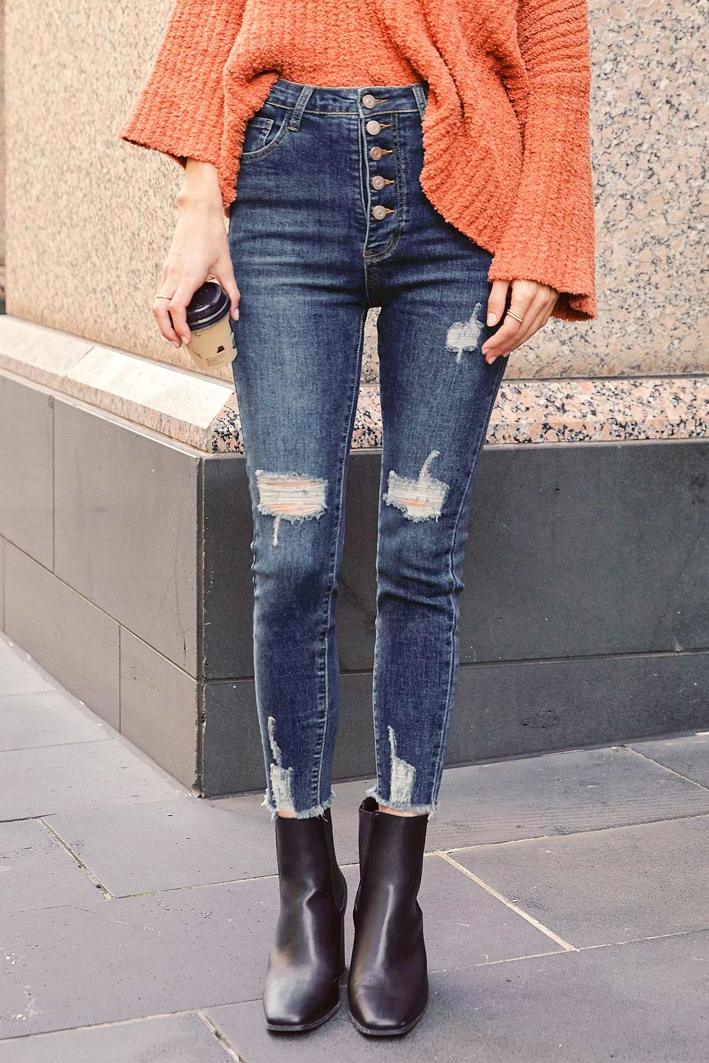 Denim Daze Distressed Button-Fly Skinny Jeans