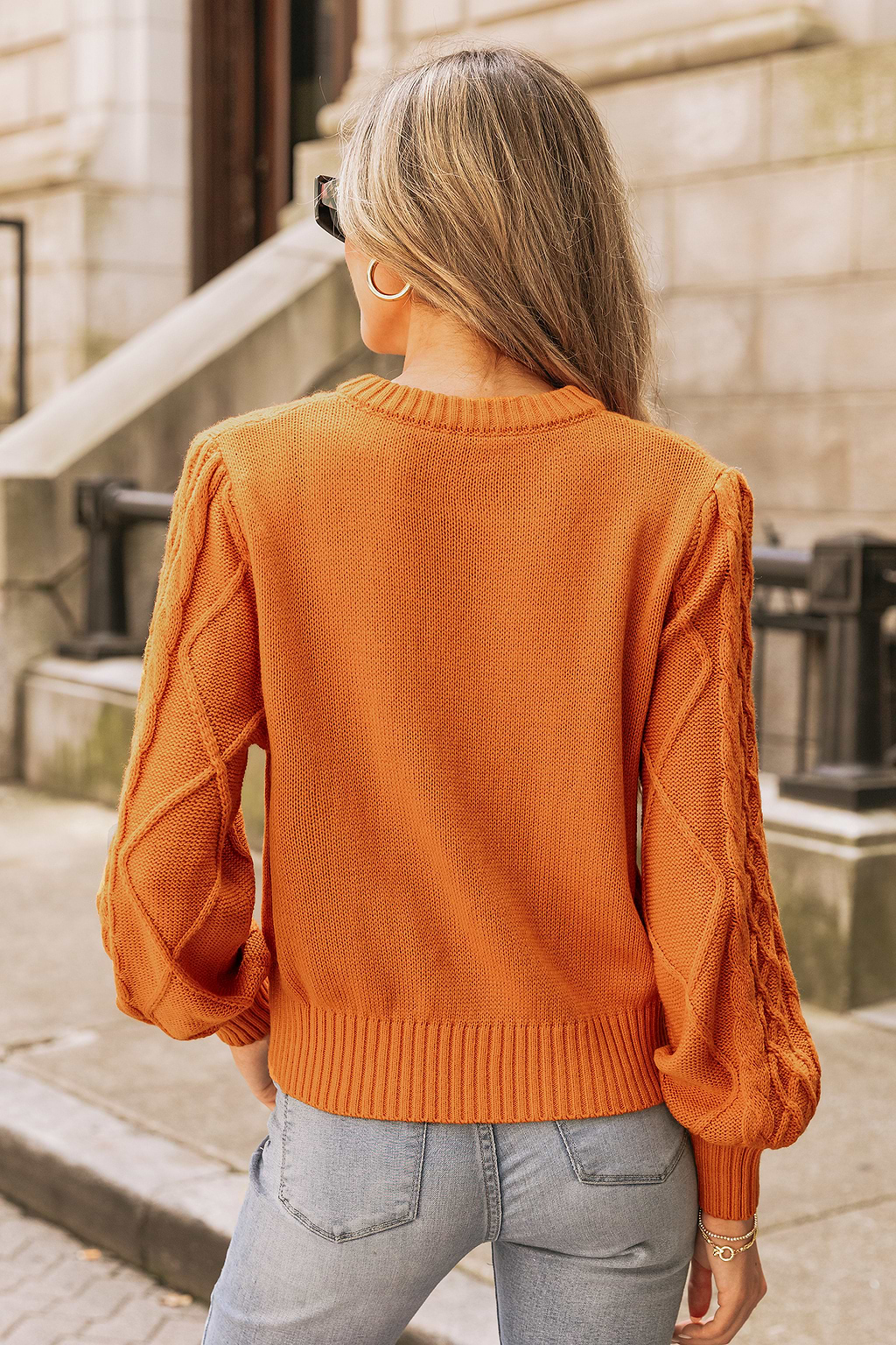 Cable Knit Bishop Sleeve Sweater