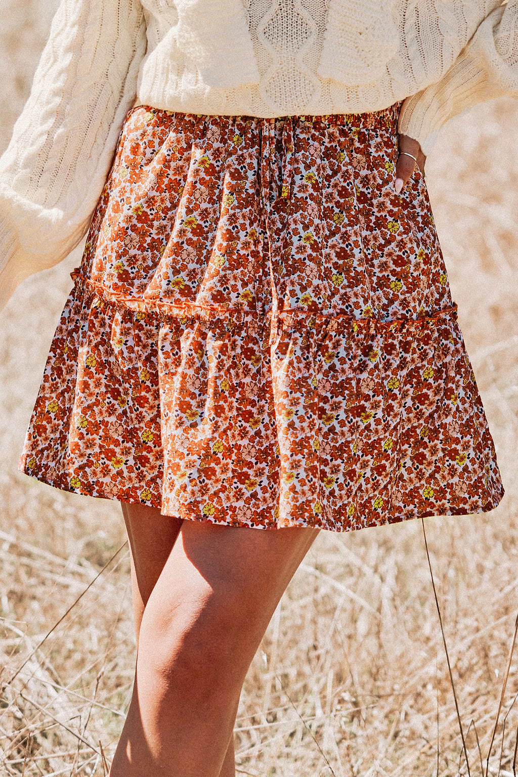 Ditsy Floral Print Smocked Drawstring Skirt
