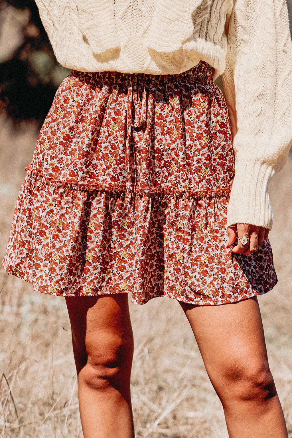 Ditsy Floral Print Smocked Drawstring Skirt