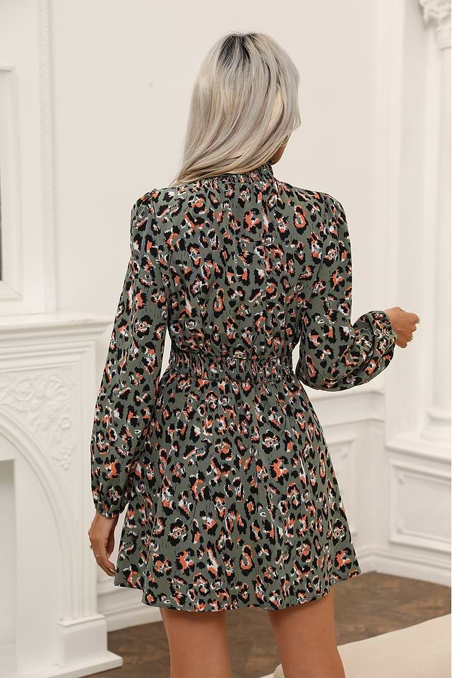 green emerald velvet dress Green Animal Print V-Neck Long Sleeve Skater Dress  AX Paris